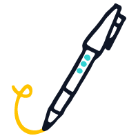 Pictogramme dessiné à la main représentant mes prestations de datavisualisation, création de chartes graphiques, pictogrammes, packaging, illustrations et logos