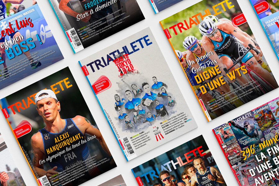 Couvertures du Triathlète Magazine, mises en page par Céline Jonquille