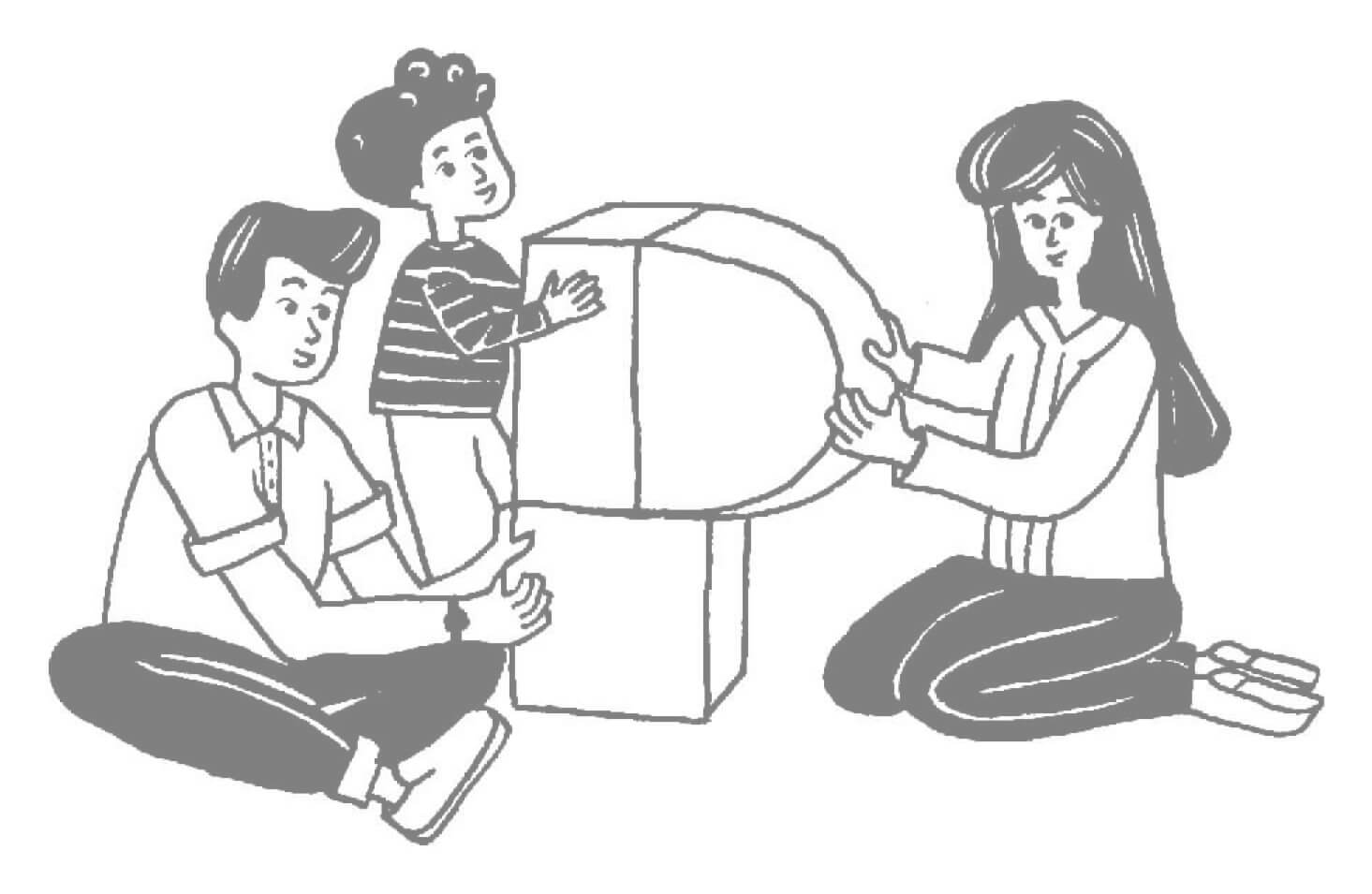 Illustration de parents jouant avec leur enfant, dessinée à la main par Céline Jonquille