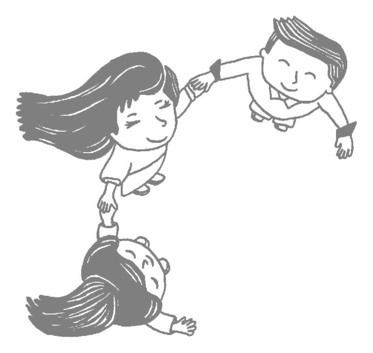 Illustration d'une famille se tenant la main, dessinée à la main par Céline Jonquille